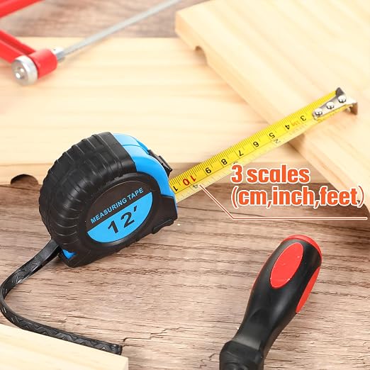 Copkim 50 Pieces Tape Measure Retractable and Easy Read with Fractions Marked Easy Read Basics Self Locking Measuring Tape Bulk for Engineer Contractors(12 Ft,Blue)