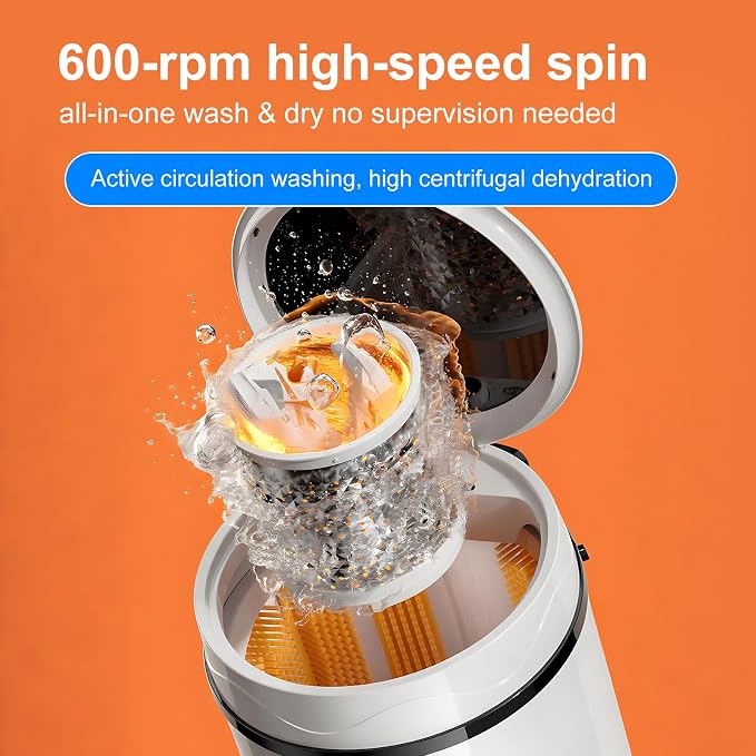 Portable Shoes Washing Machine - Compact 15"×15"×24" Mini Washer with Removable PA Soft Brush for Shoes, 7kg Lightweight with Handle, 3 Functions: Wash Shoes/Clothes and Spin-Dry;Knob Operation