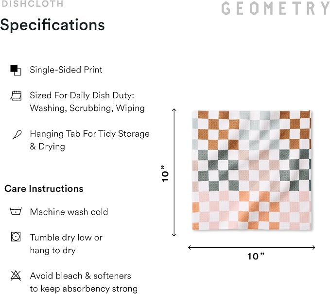 GEOMETRY Kitchen Dish Cloths - Quick Dry Dishcloths for Kitchen - Premium Dish Rags with Geoweave - 3-Pieces Autumn Checkers