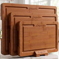 Empune Bamboo Cutting Boards for Kitchen, 3 Piece Extra Thick Cutting Board Set with Juice Groove, Deep Carbonized Bamboo Chopping Board, Reversible Wood Cutting Board for charcuterie boards, Brown