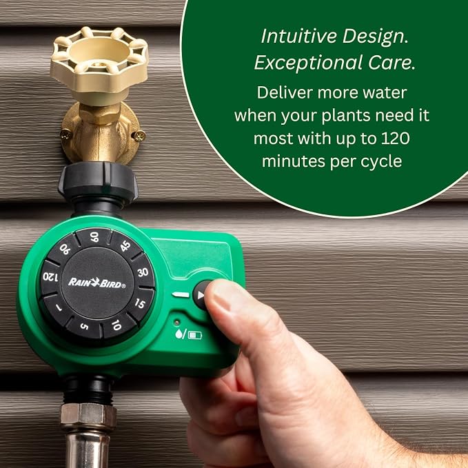 Rain Bird 1ZEHTMRS Simple-Set Hose End Timer, One Zone/Station, Battery Operated, 3/4" Garden Hose Thread, Heavy-Duty Brass Inlet, Dial with Brass Inlet