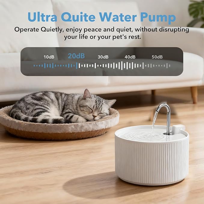 Ceramic Cat Water Fountain: 2.2L/78oz Ceramic Cat Fountain, Automatic Ceramic Water Fountain for Cats, Pet Water Fountain with Ultra-Quiet Pump and Filters & Sponges (White)