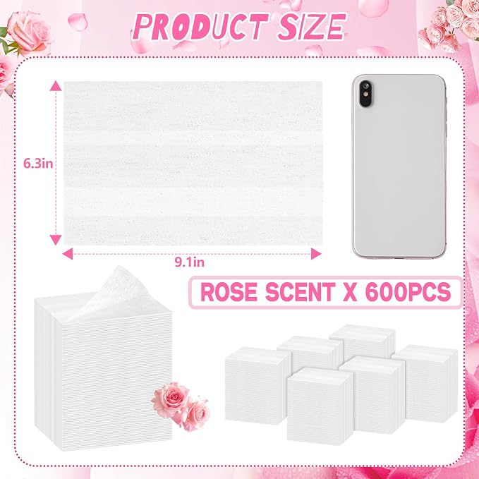 600 Count Dryer Sheets Bulk Fabric Softener Rose Scent Dryer Sheets Naturally Softens and Removes Static Cling, Ideal for Large Households, Sensitive Skin