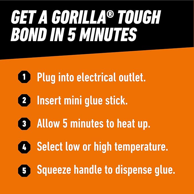 Gorilla Mini Hot Glue Gun Kit (Pack of 1 Mini Hot Glue Gun and 30 Sticks) - Dual Temp, Precision Nozzle, and Easy Squeeze Trigger