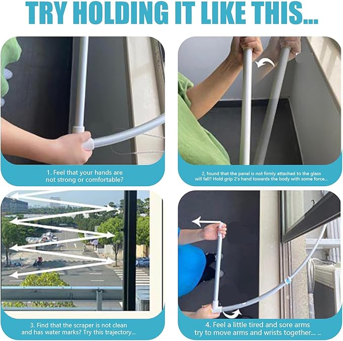 High Rise Outdoor Window Cleaning Tools - 2 in 1 Windows Washing kit with 51" Extendable Pole, Double-Sided Squeegee for Inside & Outside Glass Cleaner Apartments & Homes