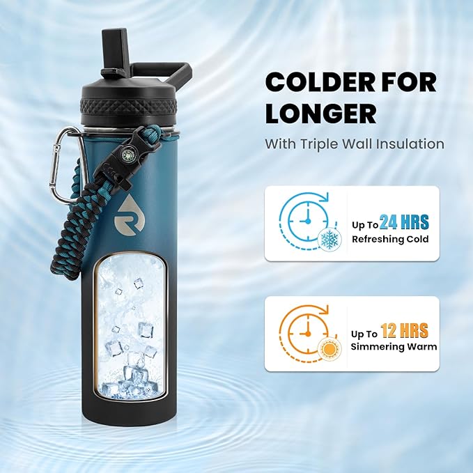 RAYMYLO Insulated Water Bottle 20 oz, Triple Wall Vacuum Stainless Steel (Cold for 24Hrs, Hot for 12Hrs), Leak Proof & Non-BPA, Modern Water Bottle Jug for School with Straw Spout Lids