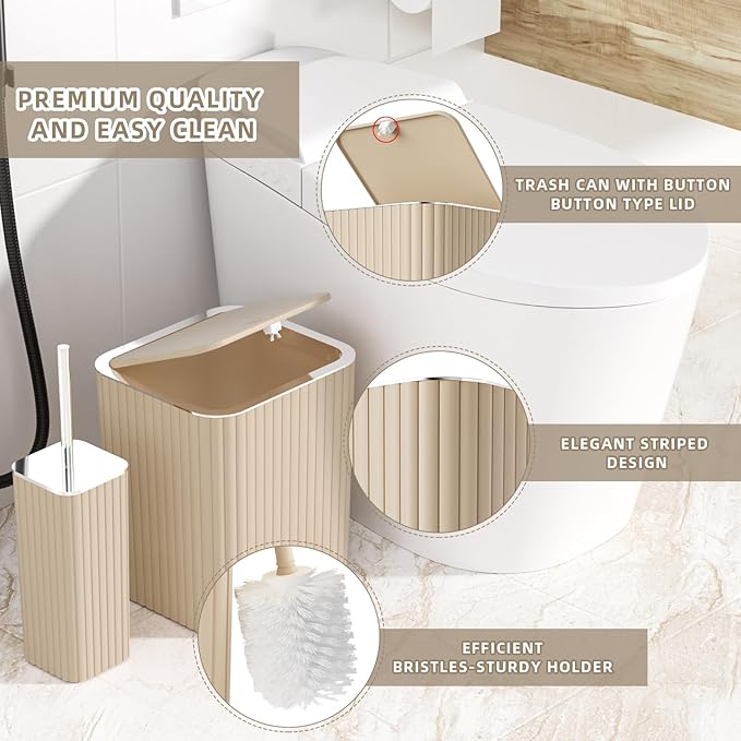XLHOMO 26PC Bathroom Accessories Set - Gorgeous Bathroom Set, Beige Bathroom Accessory Set, Shower Curtain Set with Bathtub Mats for Shower Tub, Trash Can & Soap Dispenser