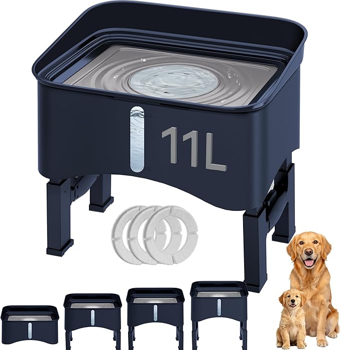 UPSKY 2.9Gal No Spill Dog Water Bowl, 4 Height Adjustable Elevated Bowl | Super Large Capacity, Slow Drinking Feeder, No-Splash, Anti-Slip, Folding Design, Suitable for Senior Dog and Multi-Pet Homes