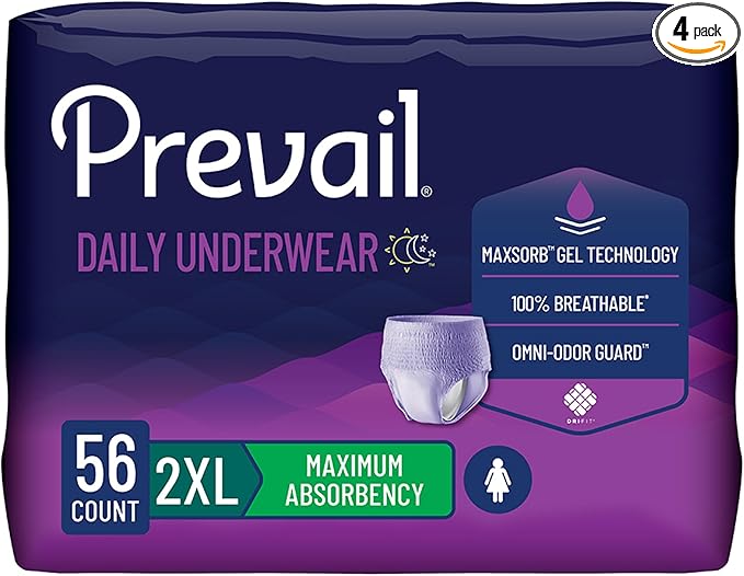 Prevail Proven | 2X-Large Pull-Up | Women's Incontinence Protective Underwear | Maximum Absorbency | 56 Count (package may vary)