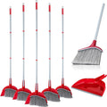 Meanplan 5 Pcs Angle Broom and Dustpan Combo Set for School Classroom 54'' Outdoor Indoor Cleaning Broom Commercial Broom with Step-on Dustpan for Home Kitchen Office Floor Dirt Dust Hair Cleaning