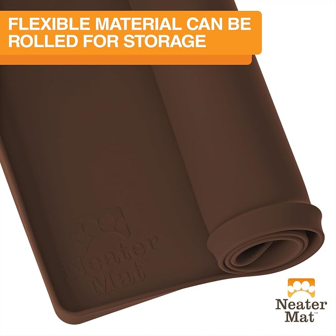 Neater Pet Brands Neater Mat Pet Mats for Food and Water, Cat & Dog Bowl Mat Waterproof Silicone, Feeding Tray, Dog Food Mats for Floors, Placemat w/Raised Edge for Under Bowls, 16” x 10”, Brown