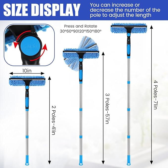 Window Cleaning Kit with Bucket 71" Long Handle 4-in-1 Rotatable Window Squeegee and Microfiber Scrubber Pads High Windows Washing Tool for Commercial Home Outdoor Car