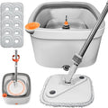 Spin Mop and Bucket with Self Separation Dirty and Clean Water System, Self Wringing 360° Rotating Clean Mop-Head and Bucket Set for Hardwood Tile Marble Floors with 10Pads-Grey