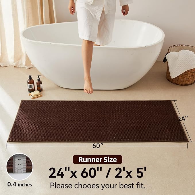 Triohero Bathroom Runner Rug, Long Bath Mat Washable Thin Quick Dry Low Pile Bathroom Runner Rugs 24 x 60 Non Slip, Brown 24"x60"