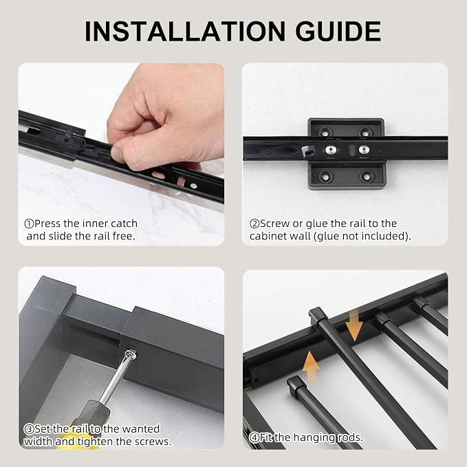 Hidden Pull Out Drying Rack, Extendable Pull Out Trousers Rack, Space Saving, Above Washing Machine Wardrobe, Aluminum Alloy, Soft-Close, Depth 21.26in Width 24-26in Grey