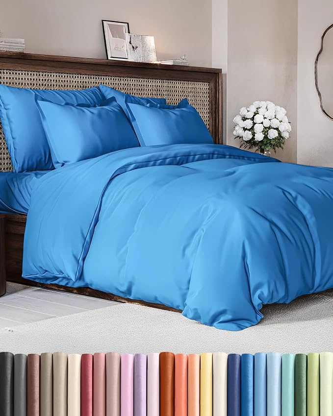 Duvet Cover Full Size Set - Extra Soft Full Duvet Cover 80" x 90" with 2 Pillow Shams for Women, Men, Kids & Teens - Hotel Luxury, Easy-Care w/ Zipper Closures & Ties - Comfy & Breathable (Royal Blue)