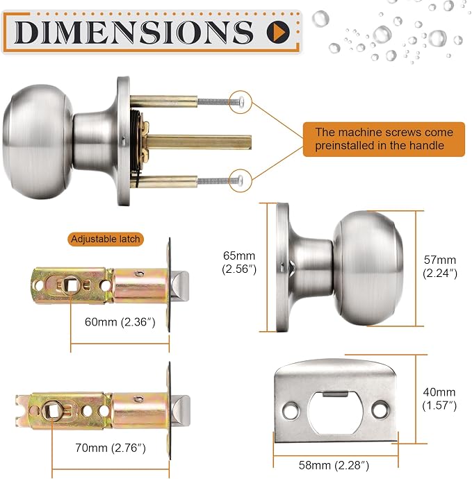 Probrico Passage Door Knobs Brushed Nickel Interior Keyless Round Door Knobs Hall/Closet Handles, 6 Pack