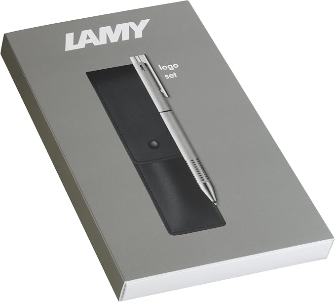 Lamy logo twin pen - multifunction pen set - mechanical pencil & ballpoint pen in an elegant stainless steel - incl ballpoint refill M 21 in black, fine line refill M 41 (0.5 mm) & leather case