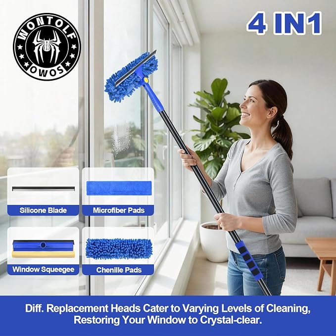 Wontolf 13pcs Window Cleaning Kit with Bucket 3 Gallon, 2-in1 Window Squeegee with 79" Long Handle, Professional Window Washing Equipment Cleaner Tool for Home Outdoor Commercial Use