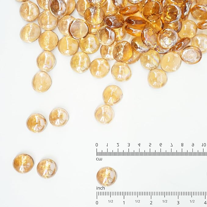 5 lbs Fire Pit Glass Beads,3/4 Inch Amber Fire Glass Rocks | Reflective,For Natural or Propane Fire Pit, Landscaping Rocks Stones,for vases&crafts,Tempered,Glass Pebbles