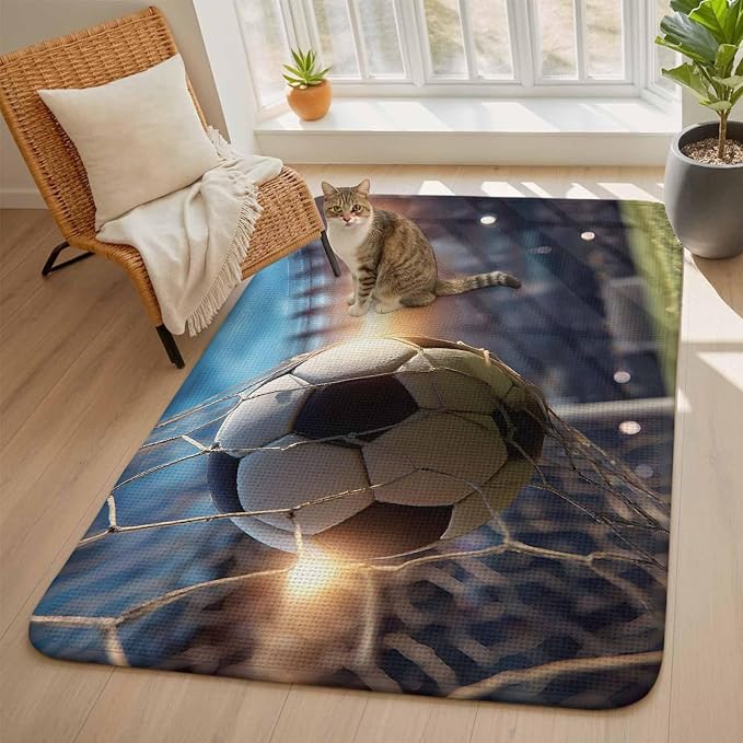 Area Rug for Living Room, Football Sports Non Slip Large Rugs Washable Rug, Football Field Goal Net Soccer Low Profit Indoor Carpet Mat Rugs for Bedroom Bathroom Dining Room, 63" x 90.6"