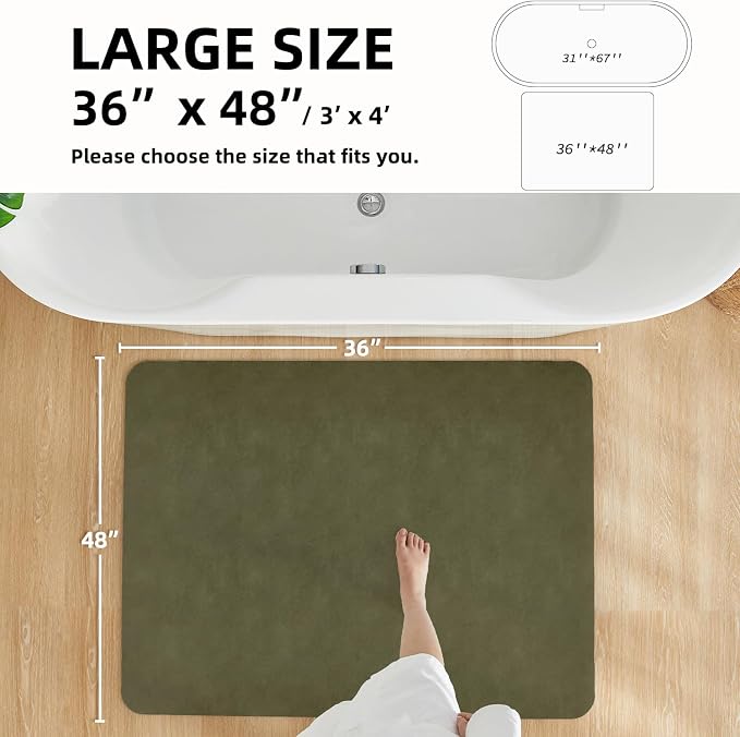 TYUU Bathroom Mat Quick Dry, Bathroom Rugs Non Slip Washable Thin Absorbent Bath Mat Fits Under Door Bathroom Floor Mat Perfect for Bath, Shower, or Sink 36"x48" Sage Green