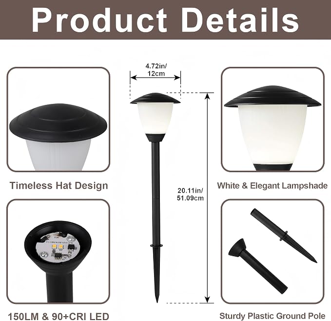 6 Pack Low Voltage Landscape Lighting LED Garden Lights Warm White | 3000K 1.7W 12V AC/DC Landscaping Lights,ETL UL CSA Listed IP65 Waterproof Low Voltage Pathway Lights for Yard Walkway, Black