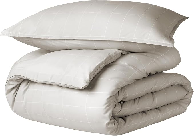 Bare Home Bedding Duvet Cover Extra Long - Premium 1800 Super Soft Collection - Lightweight, Duvet Cover - Soft Textured (Twin/Twin XL, Grid - Stone/White)