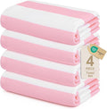 Touchat 4 Pack Beach Towels Cabana Stripe Polyester Lightweight Quick-Dry Swim Pool Towel, 30'' x 60'' Oversized Compact Travel Bath Towel, Camping | Ultra-Portable, Multi-Functional, Pink