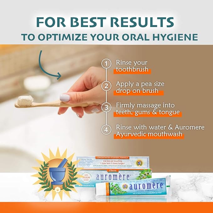 Auromere Ayurvedic Herbal Neem & Clove Toothpaste - All Natural Fluoride Free Toothpaste for Adults and Kids, Suitable for Sensitive Teeth, SLS-Free, Non GMO, Vegan, Cruelty-Free - 5 Pack