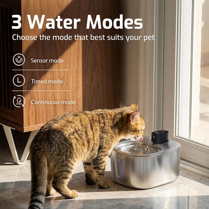 Cat Water Fountain Stainless Steel,152oz/4L Wireless Pet Fountain Battery Operated,Quiet Filtered Pet Water Fountain,Automatic Water Bowl for Cats Dogs with Motion Sensor 5 Filters