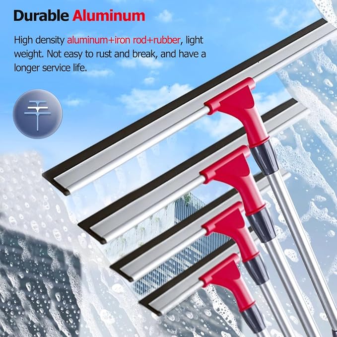 14 18 24 36 Inch Long Squeegee Window Cleaner 2 in 1, Portable Reusable Window Cleaning Tool Kit/ Window Washer, with 1 Telescopic Rod, for Shower Glass Door/ Mirror ( Size : 45cm/17.7inch long Squeeg