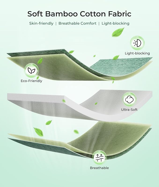 MUSICOZY Sleep Mask with Bluetooth Headphones, Bamboo Cotton Extended Sleep Headphones for Side Sleepers, Bluetooth Eye Mask for Sleeping, Wireless Earphones with HD Stereo Speakers (Dark Green)
