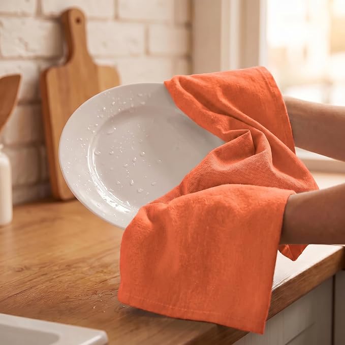 Urban Villa Kitchen Towels 100% Cotton Dish Towels for Kitchen(Set of 6) 20”x30” Dish Cloths Highly Absorbent Kitchen Linen Set with Hanging Loop Perfect for Drying Dishes Cleaning Hand Towels –Coral