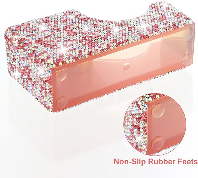Buqoo Pink Bling Crystal Tape Dispenser, Sparkly Desktop Adhesive Tape Dispenser Cutter with Tape for Desk, Glitter Tape Holder Cutter Rhinestone for Office School