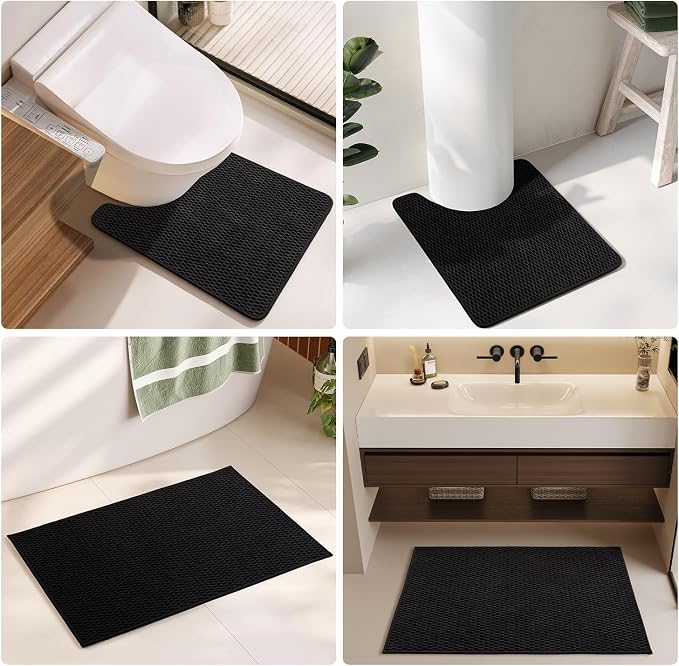 TYUU Black Large Bathroom Rugs Non Slip Washable Bath Rugs Super Absorbent Bathroom Rug Thin Quick Dry Low Pile Bath Mats, Black 36''x60''