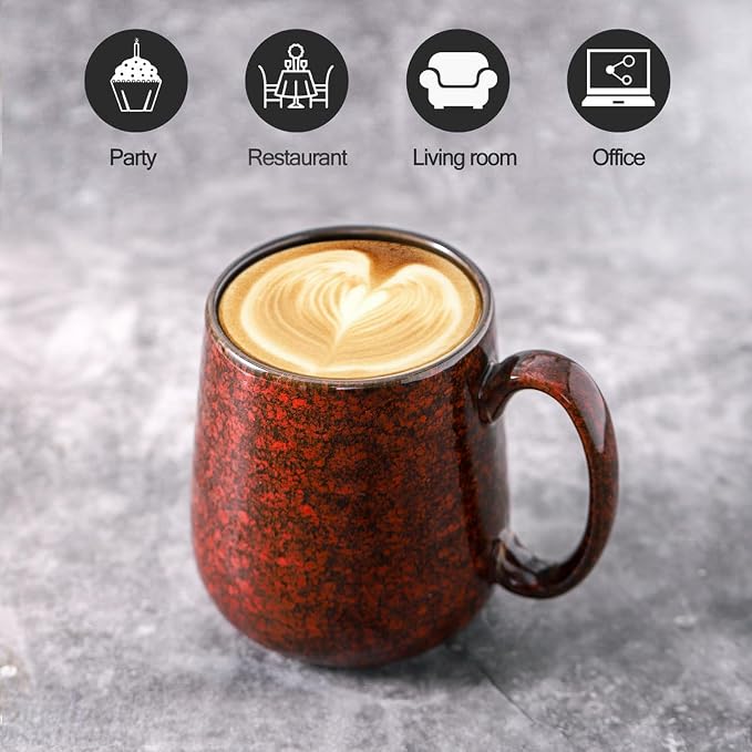 HASENSE Coffee Mugs Set of 6, 15 Ounce Ceramic Coffee Cups Set with Handle, Large Tea Mug for Kitchen, Red Cup for Tea,Cocoa, Milk, Christmas Gift for Women and Men, Dishwasher and Microwave Safe