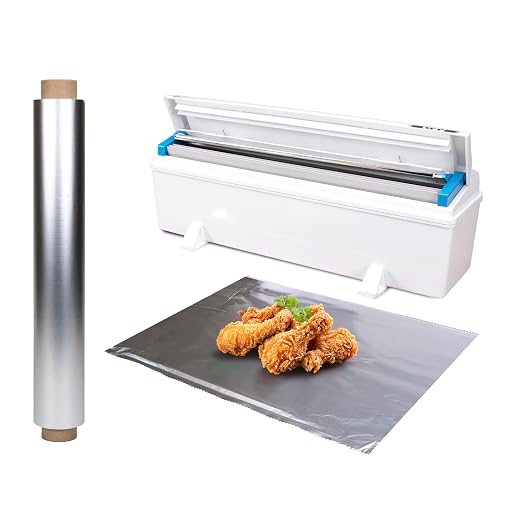 IDL Packaging WP-180DA 18" FoilMaster Dispenser with 18" x 500' Aluminum Foil Roll - NEW Press-Cutter with Sharp Serrated Blade - 10X Longer Service Life with Durable Plastic Body