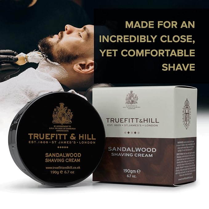 Truefitt & Hill Sandalwood Shaving Cream Bowl for Men, Fresh Classic scent, 6.7 oz.