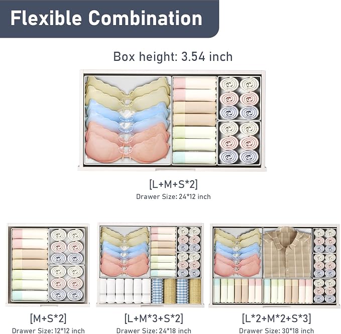 DIMJ Drawer Organizer Clothes- 30 Pack Baby Dresser Organizer for Nursery, Small Fabric Closet Drawer Organizer Bins for Underwears Socks, Foldable Storage Dividers Organization for Bedroom