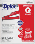 SC Johnson Professional, Ziploc Storage Bags, For Food Organization and Storage, Double Zipper Seal, Easy-Open Tabs Quart, 500 Count