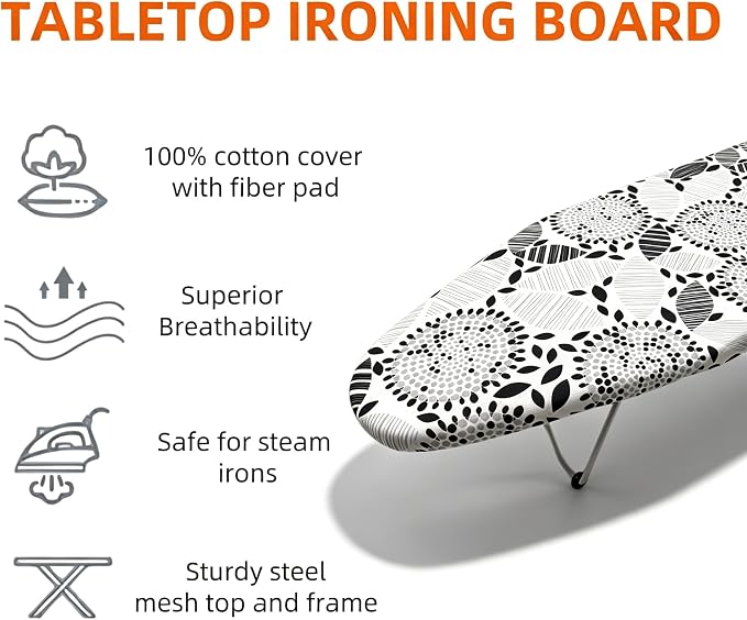 Tabletop Ironing Board with Heat Resistant Cover and Pad,30x12Inch | Heavy Duty Ironing Board with folding legs, Hook for Hanging, Portable Folding Mini Iron Board for for Dorm Apartment Travel
