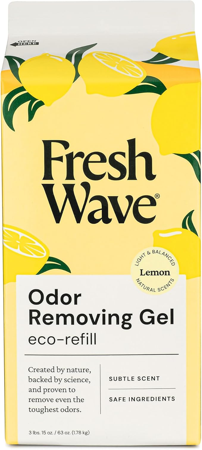 Fresh Wave Lemon Odor Removing Gel Refill, 63 oz. - Safer Odor Absorbers for Home, Natural Plant-Based Odor Eliminator, Every 15 oz. lasts 30-60 Days, For Cooking, Trash & Pets