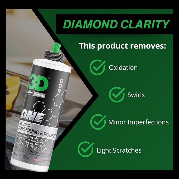 3D One Car Scratch & Swirl Remover Hybrid Rubbing Compound & Polish Buffing Compound for True Paint Correction 8oz Made in USA (Pack of 2)