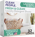 The Clean People Laundry Detergent Sheets - Laundry Soap - Ultra Concentrated, Recyclable Packaging, Stain Fighting - Fresh Scent, 32 Pack