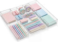 Briwooody 1 Pcs Acrylic Desk Drawer Organizer 9'' up to 17'' x 15'' x 2.1'' Expandable Drawer Organizer Trays with 9 Adjustable Compartments Clear Desk Accessories for Makeup Office Bathroom