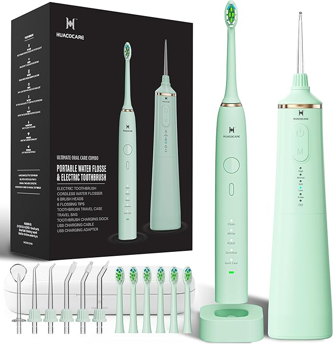 Upgraded Pro Dental Care Kit: 5-Mode Water Flosser & 50,000 VPM Sonic Electric Toothbrush | Premium Oral Clean Set with Enhanced Cleaning Modes, Larger Tank & Refined Design for Advanced Gum Health
