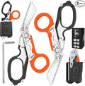 Lenporl 2 Pack Foldable Trauma Shears with Compatible Holster, Emergency Shears with Strap Cutter and Glass Breaker for Outdoor Camping Medical Scissors Tools Black+Orange