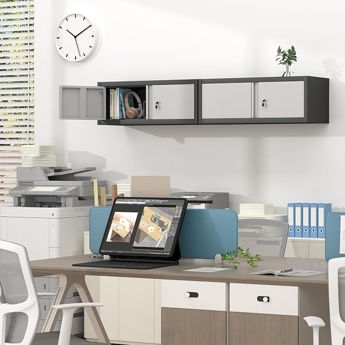 GREATMEET Metal Garage Storage Cabinets, Lockable Storage Cabinet with Doors, Wall Mount Cabinet Storage with Lock, Hanging Floating (Grey, 13" H)
