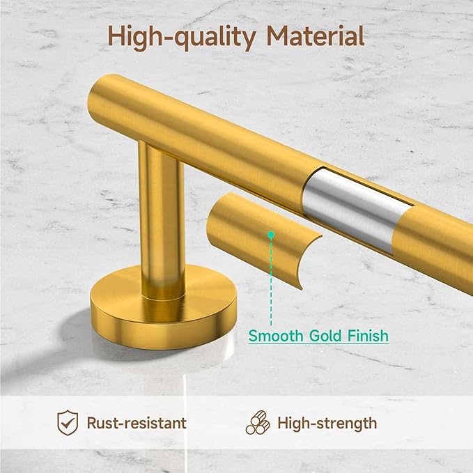 USHOWER Brushed Gold Bathroom Accessories Set, 18-Inch Towel Bar Set Wall Mounted, Durable SUS304 Stainless Steel Bathroom Hardware Set, 4-Piece